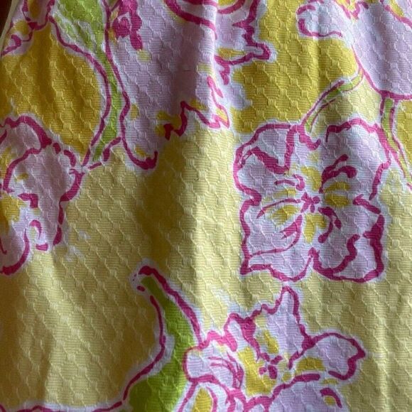 Lilly Pulitzer Strapless Y2K Cotton Yellow Floral Mini Bow Summer Dress Sz 2 - Picture 4 of 10